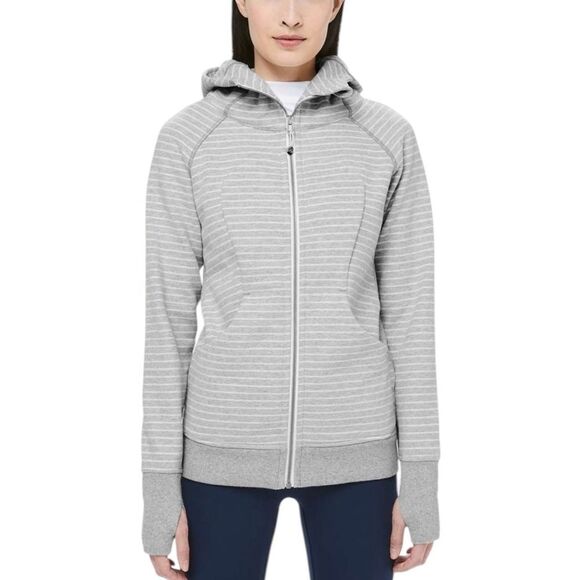 Lululemon Scuba Hoodie *Classic Cotton Fleece Parallel Stripe Heathered Grey 8 - Picture 1 of 6